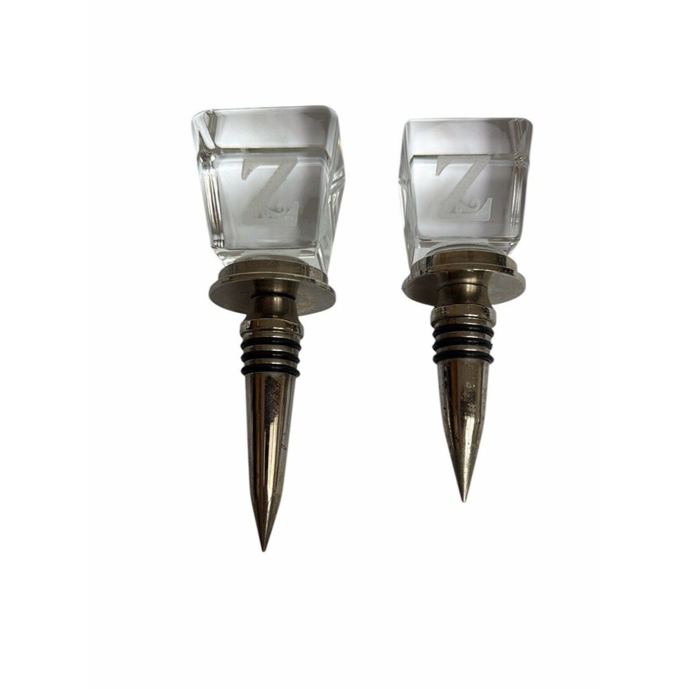 Laser Etched Heavy Clear Glass Monogram “Z”Wine Bourbon Wine Stopper Pair